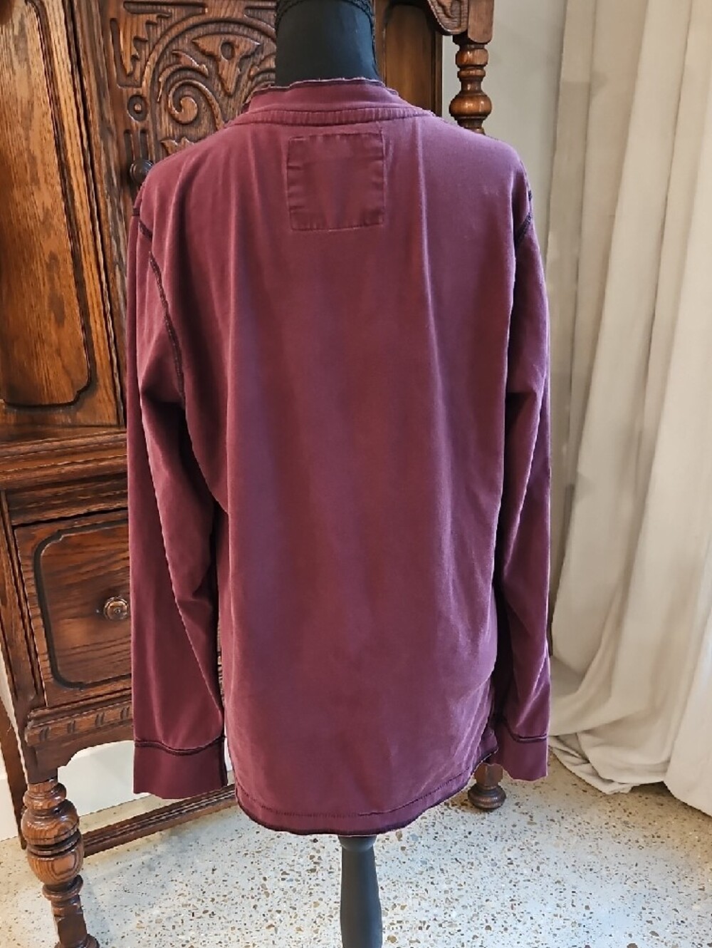 AERO Burgundy Long Sleeve Henley Shirt - Picture 2 of 5